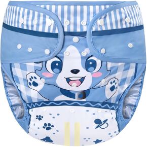 Littleforbig Washable Adjustable Reusable Waterproof Cloth Adult Diaper Wrap Cover- Little Blue M