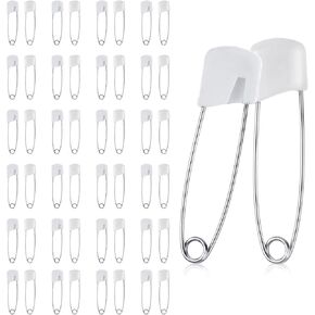 Giantree 50 Pcs Safety Pins, Safety Pins for Clothes, Baby Safety Pins, Diaper Pins Stainless Steel Traditional Safety Pins, Plastic Head Cloth Diaper Pins with Locking Closures Stainless Steel (4CM)