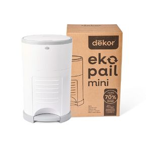 Diaper Dekor EKO Mini Diaper Pail, White | ONLY Eco-Friendly Diaper Pail Made with 70% Recycled Materials | Hands-Free: Step–Drop–Done | Cost-Effective Refill System