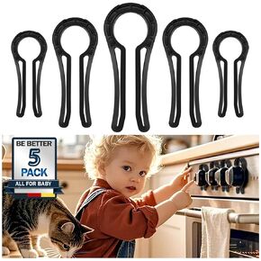 Gas Stove Knob Locks, Stove Knob Safety Covers for Child, Prevent Kids Pets from Turning on Stoves - Black-5 Pack