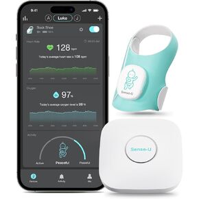 Sense-U Smart Sock Shoe (Long Range) Baby Monitor with On-Device Sleep Indicator & Notifications, Track Heart Rate, Oxygen, Movement from Anywhere for Peace of Mind, Foot Monitor, FSA/HSA Eligible