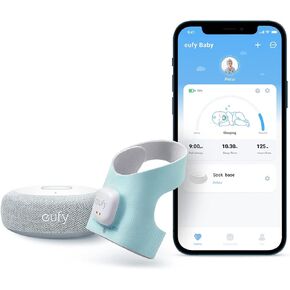 eufy Baby Smart Sock Baby Monitor with 2.4 GHz Wi-Fi, Track Sleep Patterns, Naps, Heart Rate, AI Cry Detection, Pan and Tilt, No Monthly Fee
