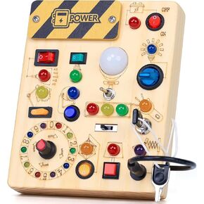 iHarPro Busy Board with 13 LED Light Switches, Montessori Toys for 1+ Years Old, Wooden Sensory Board, Toddlers Activity Travel Toys for 1 2 3 Year Old Boy Birthday Gift