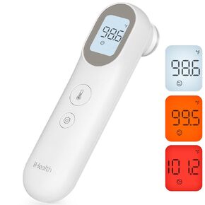 iHealth PT9L Digital Thermometer for Adults and Kids, 3-in-1 Infrared Baby Thermometer with 3-Color Prompt, Fever Alarm and Silent Mode, Forehead and Object Thermometer, 40 Memory Storages, White