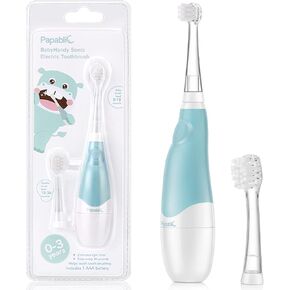 Papablic BabyHandy 2-Stage Sonic Electric Toothbrush for Babies and Toddlers Ages 0-3 Years, Pink