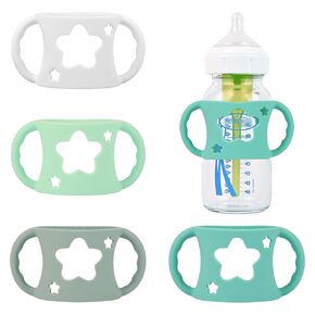 4 Pack Baby Bottle Handles, Silicone Bottle Handles for Dr Brown Wide-Neck Baby Bottles (White+Pink+Purple+Yellow)