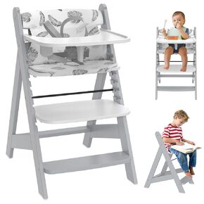 Wooden High Chair with Tray, Adjustable High Chair for Babies Toddlers Adults, Convertible Baby Highchair, 5 Point Safety Harness & Soft Cushion, Removable Tray & Adjustable Footrest, Natural