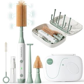 Electric Baby Bottle Brush Cleaner, 8-in-1 Travel Kit with Storage Box, Food-Grade Silicone, Waterproof, Long Battery Life, Portable Baby Bottle Cleaner Brush Set, Ideal Gift for Parents & Baby Shower