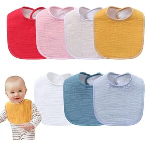 Muslin Baby Bibs,Pack of 7,100% Cotton Baby Bib for Drooling and Teething, Absorbent and Soft,Adjustable,Unisex
