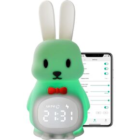 Sleep Training Clock for Toddlers with Lights: App-Controlled Night Light, Sunrise Simulation, Adjustable Brightness, OK to Wake Clock for Kids Cute Teddy Bear