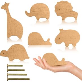 Wooden Animal Cabinet Knobs 6Pack Decorative Wood Dresser Knobs Furniture Pulls with Screws Wood Nursery Cute Drawer Knobs Handles for Bedroom Wardrobe Closet