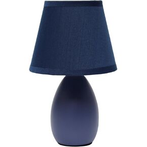 Simple Designs LT1197-BLU 9.45" Chic and Sleek Oblong Mini Oval Ceramic Table Lamp with Matching Shade, for Living Room, Bedroom, Office, Blue