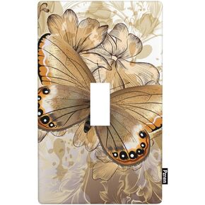 Butterfly Single Toggle Light Switch Cover Gold Butterfly Dancing in The Flowers 1-Gang Toggle Wall Plate Standard Size 4.5" x 2.76" for Teen Boy Girl Room