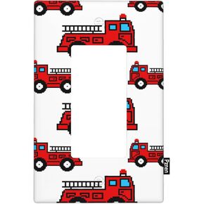 Fire Truck Rocker Switch Plate Covers Cartoon Red Truck Boy Car Mobilization Standard 1 Gang Rocker or Decorator Wall Plate for Teens Room Fun Novelty Gift