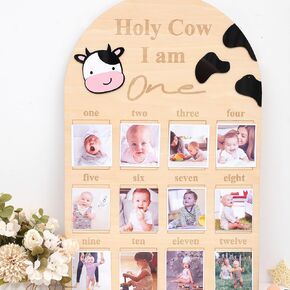 God Bless My First Year Photo Board - 1st Holy Communion Monthly Photos Display,God Bless 1 To 12 Months Photo Wooden Board,Baby Baptism Party Milestone Photos,Wooden Cross Photo Board (God Bless)