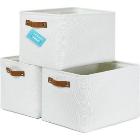 OrganiHaus Large Fabric Storage Baskets for Shelves 3 Pack, 15x11in Closet Storage Bins, Cloth Baskets, Storage Baskets for Bathroom, Linen Closet Organizers, Fabric Basket, White Basket
