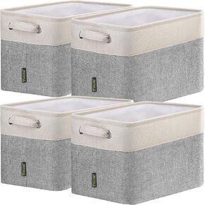 BALEINE Fabric Storage Bins for Shelves, Linen Storage Baskets for Organizing, Decorative Closet Storage Bins for Clothes, Toys, Home Storage (Grey, 4 Pack)