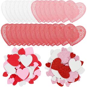 100 PCS Heart Doilies, 2 Bags Foam Heart Stickers, Valentine Stickers Set for Adults, Valentines Day Decor Stickers for Valentines Day Decor Kids Decoration Gifts Party Favors