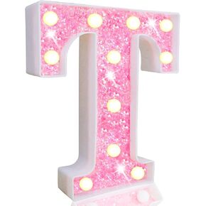 Pooqla Marquee Numbers Lights, light up Numbers Battery Powered, Glitter Lighted Numbers for Birthday Party, Shiny LED Numbers for Christmas Wedding Home Bar Decoration, Pink Number 7