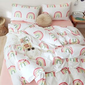 OTOB Children Cartoon Rainbow Duvet Cover Set Cotton 100 3 Piece Twin Toddler Bedding Sets for Girls Kids Quilt Cover, Twin