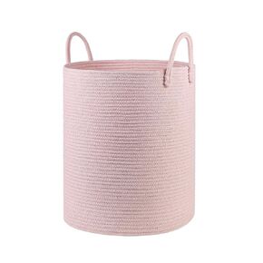 Cotton Rope Hamper for Girls Kids Baby Nursery Hamper Bin Woven Storage Basket for Living Room cute laundry basket Tall Laundry Basket for Blanket Toy storage bin(Beige)