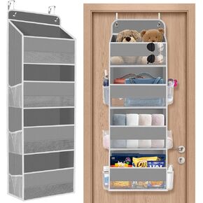 1 Pack Over The Door Organizer, Hanging Storage Organizer with Clear Window, 40lb Ultra Sturdy Large Capacity Room Organizer for Pantry Laundry Bathroom Nursery Closet Baby Essential (Grey)