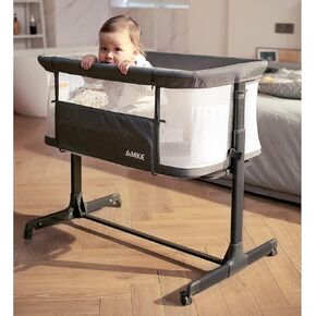 AMKE Baby Bassinets,All mesh Crib Portable for Safe Co-Sleeping,Adjustable Bedside Sleeper,Baby Bed for Infant Newborn
