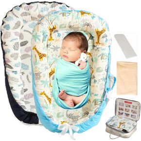Infant Lounger – Baby Lounger, Breathable & Portable Baby Nest with Exra Covers- Upgraded Zipper, Pure Cotton Bumper & Flexible Ties, Perfect for Travel, Baby 0-12 Months