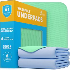 GREEN LIFESTYLE® Washable Underpads - Heavy Absorbency Reusable Bedwetting Incontinence Pads for Kids, Adults, Elderly, and Pets - Toddler Mattress Pads for Bed, Sofa, Floor (Pack of 2 - 34x52)