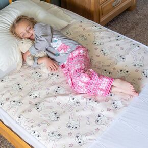 Tuckable Side Bed Wetting Pads Toddlers, Reusable Washable Waterproof Baby Potty Training Mattress Pee Pads Sheet Protector Kids, 5 Absorbent Layers Exclusive No-Slip 39"x 29" Fits Twin Yellow Rabbit