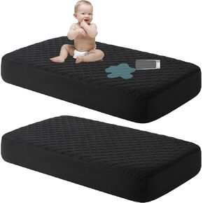 NTBAY 2 Pack Waterproof Mini Crib Mattress Protector, Quilted 24"x38" Fitted Mattress Cover - Machine Washable - Soft and Breathable Baby Mattress Pad Sheet for Mini Crib and Baby Playards, Smoke Grey