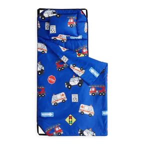 Wake In Cloud - Cot Nap Mat with Pillow and Blanket, for Toddler Kids Boys Girls in Daycare Kindergarten Preschool Pre K with Elastic Corner Straps, Cars Vehicles Trains Airplanes, Light Blue