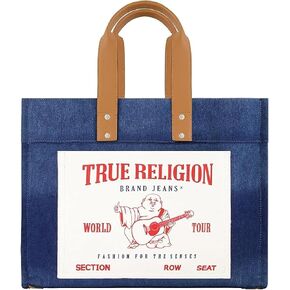 حقيبة حمل كبيرة من True Religion، حقيبة كتف من القماش للسفر، باللون الأزرق