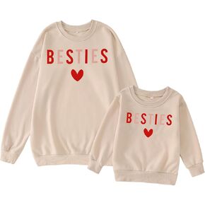 Mommy and Me Valentine's Day Sweatshirt Love Heart Besties Letter Pullover Family Matching Outfit Long Sleeve Tops