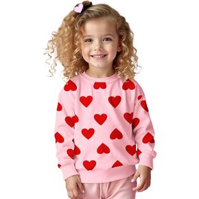 Toddler Baby Girl Valentine 's Day Outfit Sweet Heart Cute Love Crewneck Sweatshirt Pullover Long Sleeve Shirts Top