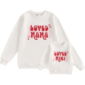 Mommy and Me Valentines Day Outfit Long Sleeve Crewneck Sweatshirt Pullover Family Matching Shirt Mama Baby Clothes