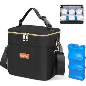 Breastmilk Cooler Bag with Ice Pack - Insulated Baby Bottle Cooler Tote Bag Fits 6 Bottles Up to 11 Oz Breast Milk Cooler Travel Bag Perfect for Nursing Mom Daycare Easily Attaches to Stroller, Black