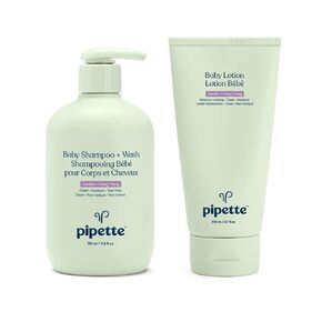 Pipette Vanilla + Ylang Ylang Baby Shampoo + Wash and Baby Lotion Duo, Clean, Tear-Free Bath Time, Sulfate-Free, Paraben-Free, Silicone-Free, Sensitive Skin, Hypoallergenic, Non-Toxic