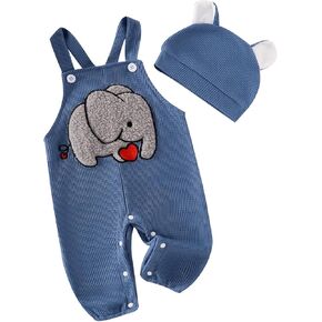 Ledy Champswiin Baby Boy Girl Overalls with Hat 2Pcs Cute Infant Suspender Jumpsuit Pants