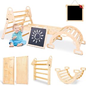 8 in 1 Pikler Triangle Set, Foldable Baby Climbing Toys, Montessori Climbing Set with Arch&Ramp&Ladder&Whiteboard, Baby Climber Indoor Jungle Gyms for Toddlers Montessori Toys - Large Size.