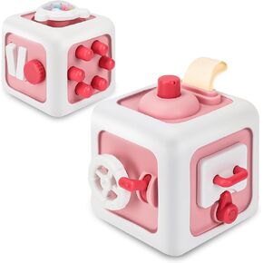 Baby Toys 12-18 Months,Busy Cube Toys for 1 Year Old Boy Girl, Montessori Toys for 1+ Year Old, Travel Sensory Toys for 12M Stocking Stuffers for 1+ Year Old,Pink