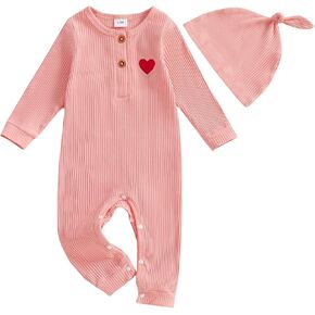 Ledy Champswiin Newborn Baby Boy Girl Heart Romper Jumpsuit My 1st Valentine's Day Clothes with Hat Infant Neutral Outfits