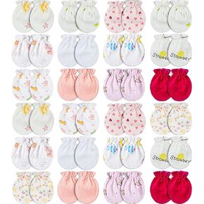 Geyoga Newborn Baby Mittens No Scratch Mittens Soft Elastic Infant Baby Gloves Mittens for 0-6 Months Baby(Cute Style, 24 Pairs)
