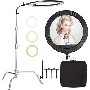 25inch 75W 3000K-6600K Dimmable Bi-Color LED Ring Light with70.87in Stainless Steel Heavy Duty Photography Light Stand, Soft tube for Makeup, Selfie, YouTube, Eyebrow, Tattoo, Beauty, Eyelash
