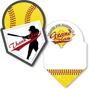 Big Dot of Happiness Grand Slam - Fastpitch Softball - Shaped Thank You Cards - Birthday Party or Baby Shower Thank You Note Cards with Envelopes - Set of 12