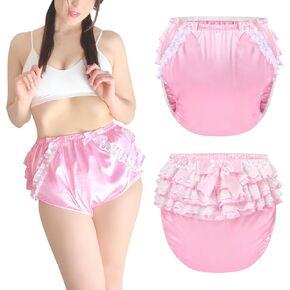 Littleforbig Washable Reusable Waterproof Ruffled Lace Bow Pretty Satin Over Adult Diaper Cover