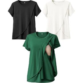 Rnxrbb Summer Nursing Tops for Breastfeeding T Shirts Short Sleeve Postpartum Clothes Sets 3 Pack Double Layer