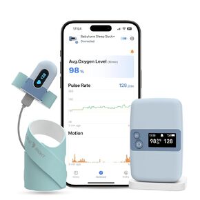 Babytone Baby Sleep Monitor with Base Station- Smart Sleep Sock, Tracking Heart Rate, Avg O2 and Movement, Wearable Baby Oxygen Foot Monitor with Bluetooth and APP, for 0-36 Months Newborn