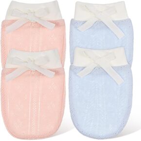 VALICLUD 2 Pairs Newborn Baby Mittens Infant Toddler Gloves Soft Cotton No Scratch Mittens for 0-12 Months Baby Boys Girls