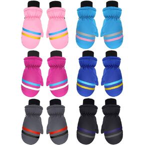 Hicarer 6 Pairs Winter Kids Mittens Toddlers Waterproof Mittens Bulk Winter Snow Ski Warm Gloves Unisex for girl boy